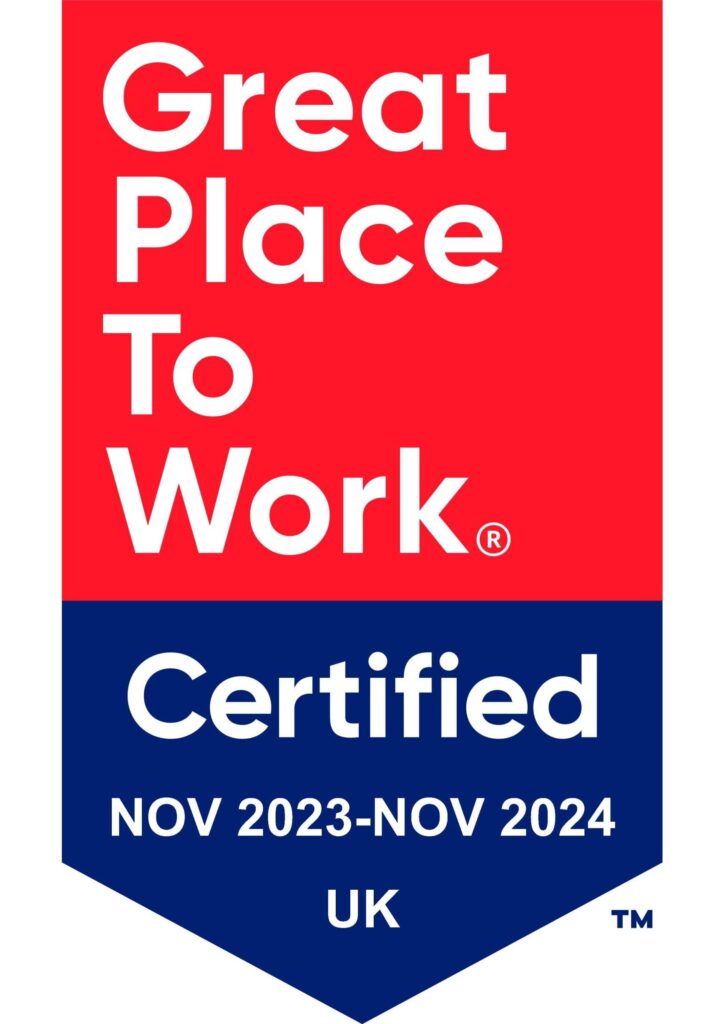 AlphaPlus' Great Place To Work Certified badge from November 2023 to November 2024 UK